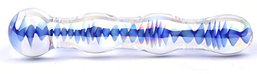 PleasureBox Sex Toy Gode ​​Sensuel en Verre, 18 cm, Vagues Bleues