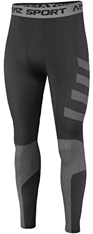 AMZSPORT Leggings da Compressione per Uomo Pantaloni Sportivi Asciutti e Freddi Collant per Allenamento Fitness, Nero S