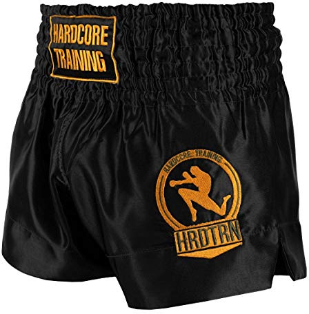 Hardcore Training Classic Muay Thai Shorts Män Thaiboxning Kickboxning Boxning MMA Kamp Sparring (DE/NL/SE/PL, Alfa, S, Regelbunden, Regelbunden, Black-black)