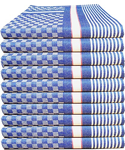 MTEXT Geschirrtücher Grubentücher, Halbzwirn, 100% Baumwolle, 10 Stück Pack, 50x100 cm, 130g, karriert weiß blau