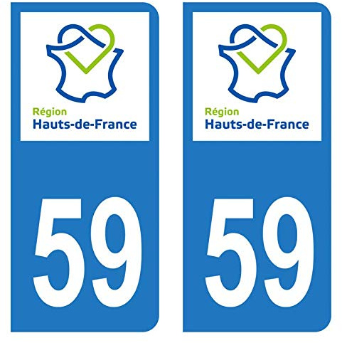 Aufkleber für Nummernschild, Auto, Departement 59 Nord, Logo Region Hauts-de-France