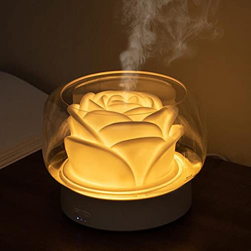 SQCOOL Difusor de Aromas Humidificador Aromaterapia, Ultrasónico Difusor de Aceites Esenciales, Luz Nocturna Colorida/Cálida, Humidificador de Aire de Niebla Fría para Hogar Dormitorio SPA Rose/White