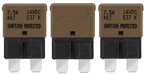 GLOSO flachsicherungen Autosicherungen Leistungsschalter für KFZ Auto Wohnmobil Boot Motorrad Automatisches Zurücksetzen 3 Stück 7.5A E37