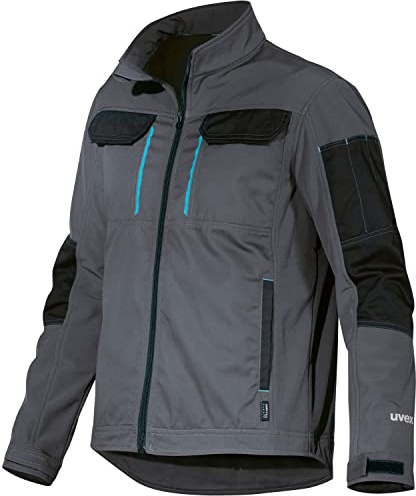 Uvex Tune-Up Softshell-arbetsjacka för män – andningsbar och vattenavvisande, Färg: grå, 3XL