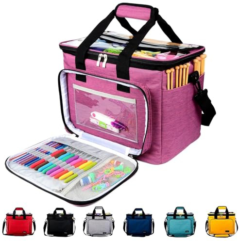 Bolsa Labores, Honshin Bolsa para Accesorios de Costura Portátil para Crochet Guardar Lanas y Agujas Proyectos(Morado)