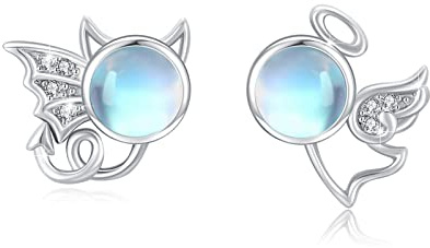 Engel und Teufel Ohrstecker 925 Sterling Silber Mondstein Schmuck Hypoallergen Ohrringe Mondstein Ohrringe Weihnachts für Mädchen Damen