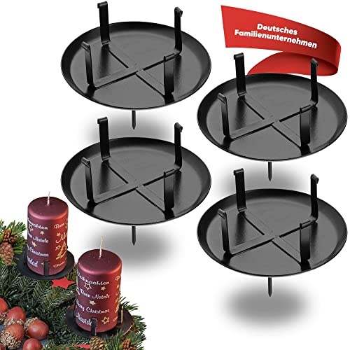WIKAKERZEN Adventskranz Kerzenhalter 4er Set | schwarz, ohne Dorn | stabile Kerzenhalter & Kerzenstecker für LED & Wachskerzen Ø 6 cm Kerze