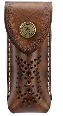 TOURBON Pochette à Couteaux Pliante en Cuir Rustique Clip sur Porte-Outils de Poche avec Fermeture à Pression