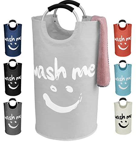 IHOMAGIC 115L Laundry Basket, Fabric Storage Basket, Folding Laundry Hamper with Soft Carrying Handle, Freestandinng Washing Clothes Hamper Bag for Storing Dirty Clothes, Pillows, Shoes (Light Grey)