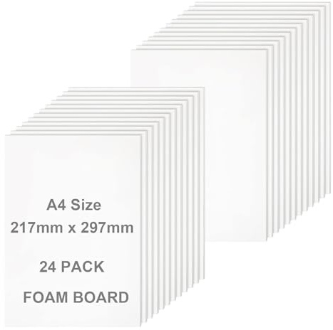 ASelected 24 Pezzi Foam Board A4, Cartoncino Foam Bianco 210 x 297 mm Spessore 5 mm, Pannello in Schiuma per Presentazioni, Modellismo e Lavoretti