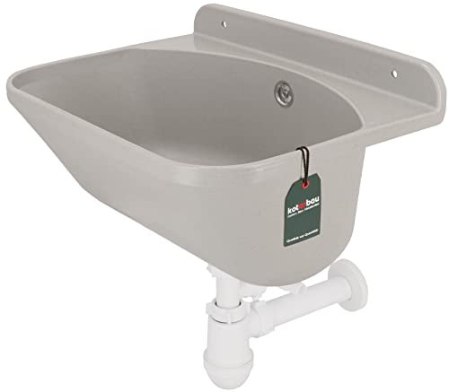 KOTARBAU® Ausgussbecken aus Polystyrol 46 x 36 x 20 cm Spülbecken Grau Siphon Waschbecken Spülbecken Klein mit Stöpsel Montageset Ablaufgarnitur und Schrauben Waschküche Möbel