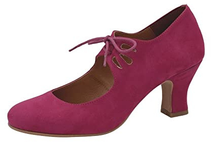 PASARELA - Zapatos de Baile Flamenco Antelina Cordones para Mujer Antelina Mujer Color: Fuxia BUGANVILLA Talla: 39