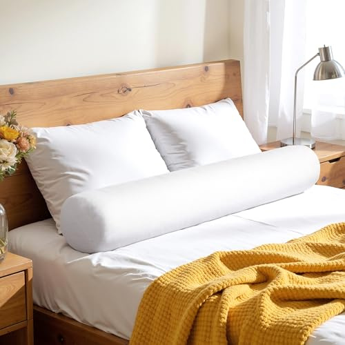 SyMax 7.8x39 Body Pillow for Twin Bed, Long Round Body Pillow for Adults, Memory Foam Bolster w/Removable Velvet Cover, Headboard Gap Filler Pillow, White