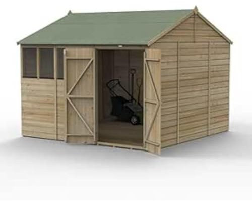Forest Garden Beckwood 10x10 Reverse Apex Shed | 4 Windows | Double Door|25 Year Anti-Rot Guarantee