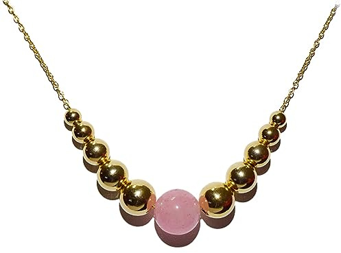 Jewelry By Sweet Pea 14K Yellow Gold 18.5 inch Add A Bead Necklace Chain w/Semi-Precious 10mm Pink Quartz Bead and 10 Decending 14k Yellow Gold Beads