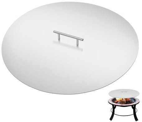 FAHKNS Fit 25 Round Fire Pit Burner, 27.4 Round fire Pit lid,Stainless Steel Fire Pit Cover with Handle, High Tmperature Tesistant, for Round Fire Pits or Burner Pan