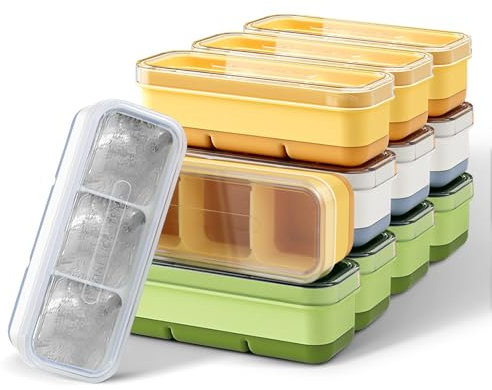 Realand Ice Cube Tray with Lid for Individual Flavor, 12 Pack Easy Release Silicone Ice Cube Trays for Freezer, Stackable 3-Cube Ice Tray with Spill-Resistant Lid