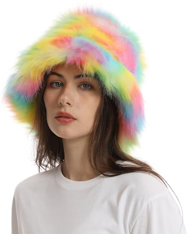 rtdgcv Verdickter, Warmer, bunter Kunstfell-Beckenhut für Damen mit breiter Krempe für Herbst-/Winter-Kopfbedeckung Piloten Mütze Kinder Warme Mütze mit breiter Krempe Flvonchige Mütze