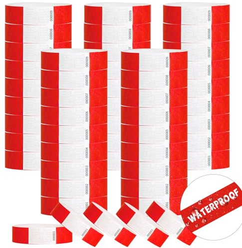 Wristbands for Events - 2500pcs Waterproof Neon Wrist Bands for Events Concert, Festival Admission, Party (Red)