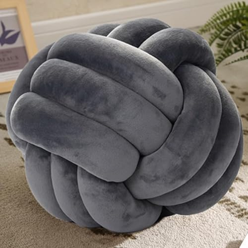 OUKEYI 25 cm Soft Knot Ball Pillows, Round Throw Pillows, Children Room Decoration Plush Pillow,Decoration Cushion Pillows for Home, Bedroom Sofa, Bed, Floor (Dark Gray)