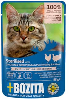 Bozita Steriliserad kattmat kyckling & kalkon heppers i sås i portionspåse pouch 12 x 85 g våtfoder för katter