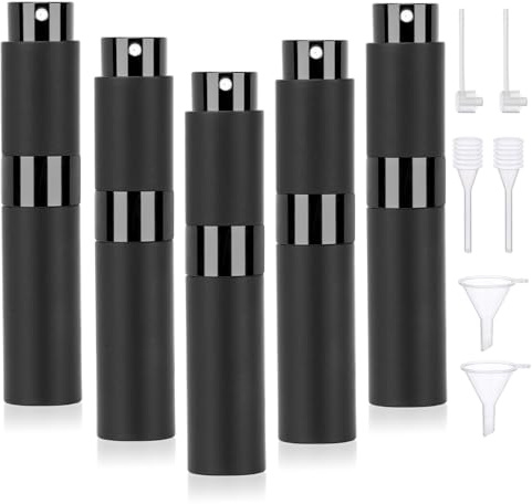 Segbeauty 5 Piezas 10ml Atomizador Perfume Recargable, Portátil Botella de Perfume, Frasco Colonia para Bolso de Mano (Negro)