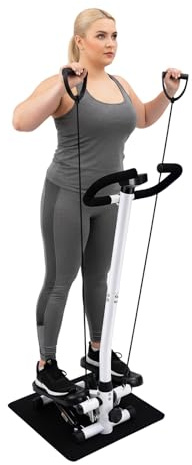 Fitness quiltning, ministepper för hem, stair stepper med styre och stora pedaler, justerbar träningshöjd, motionscykel för hemmet, kontor, gym, upp till 150 kg, svart
