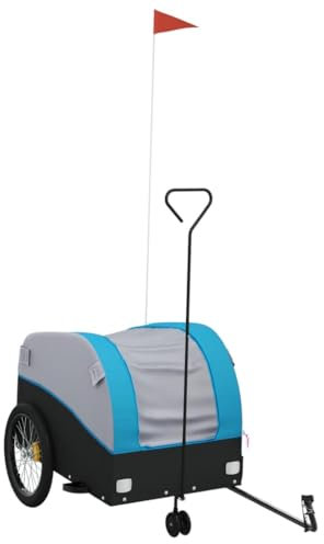 vidaXL Fahrradanhänger, Fahrrad Anhänger mit Sicherheitsflagge, Lastenanhänger für den Transport von Gepäck Pflanzen, Radanhänger Transportanhänger, Schwarz Blau Eisen