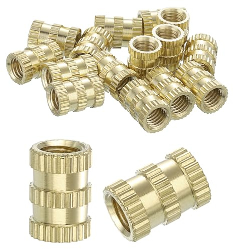 QUARKZMAN Gewindeeinsatz, 15 Stück M5 x 10mm(L) x 7mm(Ø) Gewinde Druckmessingmuttern Gerändelte Einsteckmuttern Weibliche Gewindeeinsätze Messing Heat Set Einbettungsmuttern