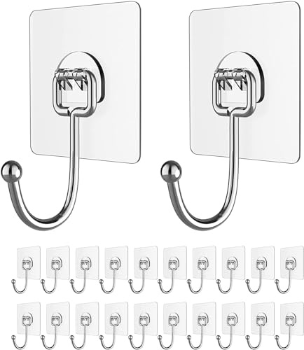 YUANQIAN 20 Set Hängender Wandhaken 10.0 kg Selbstklebend Handtuchhaken Wasserdicht Transparent Haken für Badezimmer Dusche Küche Klebehaken (20)