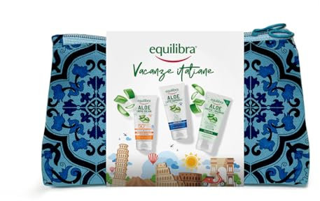 equilibra, Pochette Vacanze Italiane, con Aloe Crema Solare SPF 50+, Aloe Latte Doposole, e Aloe Doccia-Shampoo, in Pratico Formato da Viaggio, Dermatologicamente Testati, Adatti a Pelli Sensibili