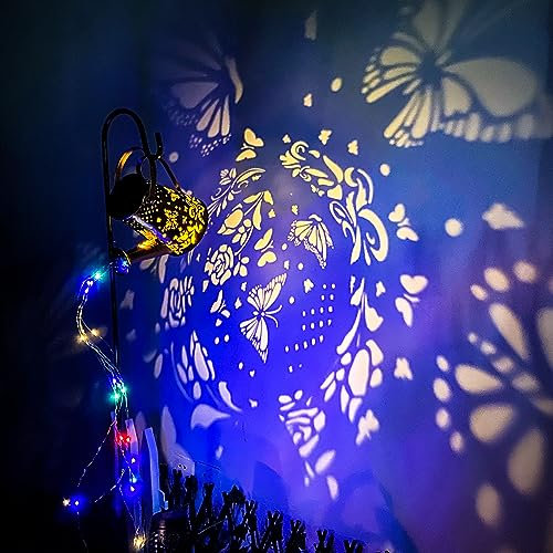 LYEAA Luces solares para regadera, lámpara decorativa de hierro hueca, impermeable, para exteriores, pasarela, jardín, faroles de metal para hervidor (B)