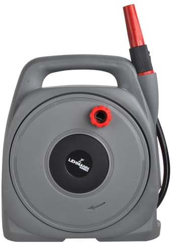 LEHMANN Dévidoir Mural 10m, Tuyau Arrosage avec Enrouleur pour Montage Mural, incl. Tuyau d’alimentation de 2 m, Raccords 1/2'' et 3/4'', Idéal pour les Petits Jardins