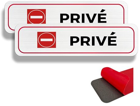 FloraVigo Plaque de porte privée, 2 panneaux de propriété privée, 19×5 cm, aluminium brossé, épaisseur 2 mm, intérieur/extérieur, étanche, avec autocollant