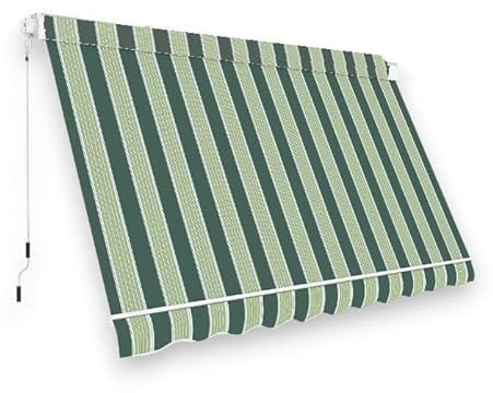 Briconess.com Tenda da Balcone para Sole a Caduta Senza cassone 300x250 cm Verde e Crema a Righe con Profili in Alluminio