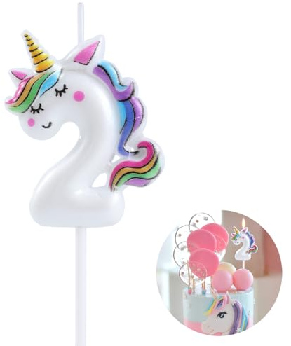 EAKE Einhorn-Geburtstagskerzen, 2 Einhorn-Kuchenaufsätze, Dekoration für Happy 2nd Birthday, Party-Zubehör, Einhorn-Geburtstagsdekoration, schlafendes Einhorn mit lebendigen Regenbogenfarben
