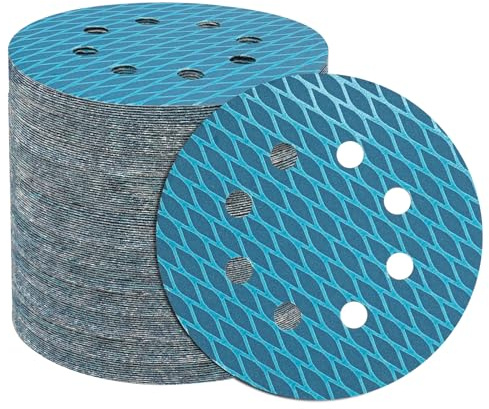 STEBRUAM 64 Pcs Discos de Lija 125mm 8 Agujeros Lijas 240 Grano | 5 Pulgadas Circonio Papel de Lija Papeles de Lija Hook and Loop para Lijadora Orbital Aleatoria