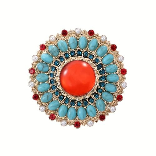 Broche vintage turquoise pour femme - Broche tendance avec perles et strass - Broche en pierre précieuse pour femme et fille - Accessoire de décoration pour chandail, manteau, anniversaire