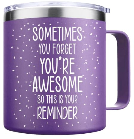 Sheinly Sometimes You Forget You're Awesome Gifts Travel Coffee Mug 14Oz Purple Funny Gifts for Wife, Mum, Girlfriend on Mothers Day Birthday Christmas Easter