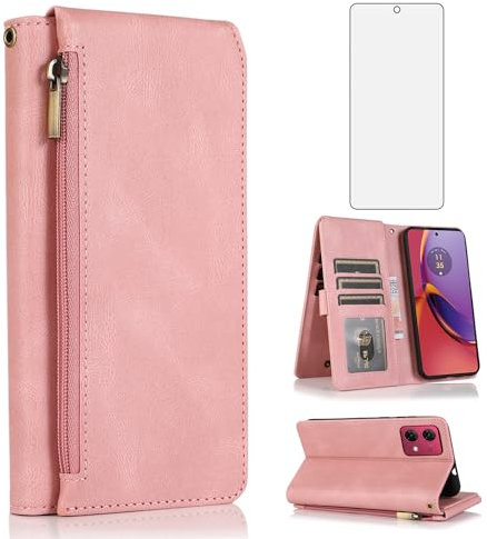 Funda tipo cartera compatible con Motorola Moto G84 5G, protector de pantalla de vidrio templado y cremallera, de piel retro, tarjetero, soporte para celular, accesorios para G 84 2023 XT2347-1