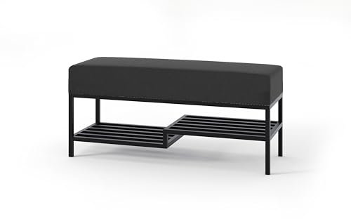 BETTSO - Elegante Sitzbank 80cm Mello, Polsterbank mit Metalbeinen, Moderner Bettbank, Garderobenbank, Sitzhocker Wohnzimmer, Schlafzimmer, Flur - Stoff Schwarz - Rahmen Schwarz - Breite 80cm