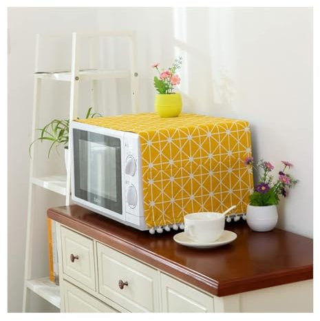Microwave Oven Cover Microwave Dust Proof Cover,Microwave Oven Accessory Protective Cover Microwave Oven Cover Dust-Proof Covers Hood Home Decor Microwave Anti-Oil Towel(1Pcs Yellow Chess Board)