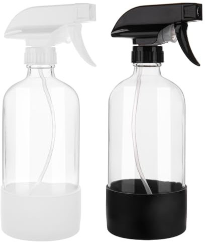 hmaimas 500ml Glass Spray Bottles With Silicone Sleeve, Refillable Empty Mister Water Spray Bottle For Cleaning, Hair And Plant, Adjustable Trigger Sprayer With Spray Stream Settings, Set Of 2