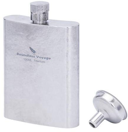 iBasingo Ti3262D Ti3262D - Fiaschetta da viaggio ultraleggera in titanio da 100 ml, per whisky, vodka, liquori, all'aperto, da viaggio, mini contenitore in metallo, per uomini e donne, colore: argento
