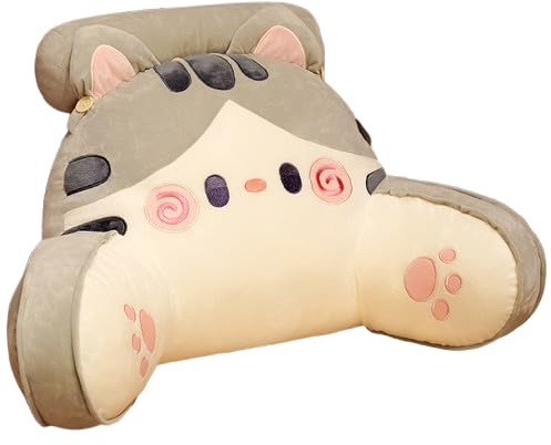 GYCS Reading Pillow, Rückenkissen Mit Armlehnen, Lesekissen Für Bett, Bettsessel Rückenlehnenkissen Rückenstütze, Ergonomisches Bett Kissen Rückenkissen, Samt Lesekissen Zum,Gray cat,75x50cm