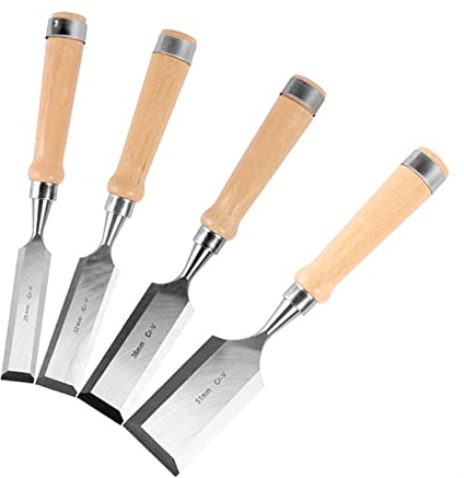 Set di 4 scalpelli Professionali for Legno, 25-51 mm, scalpello for Intaglio, Strumento for Carpentiere, Set di scalpelli Piatti for Lavorazione del Legno, coltelli da Intaglio Professionali, bulino,