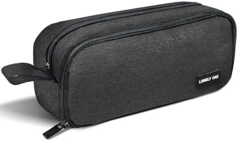 Lonely Oak Large Black Pencil Case, Extra Big Capacity Aesthetic Pencil Pouch Bag with Compartments, Cute Pen Case Box with Handle for Girls & Boys