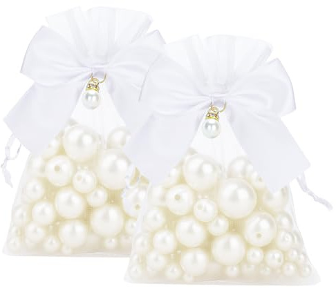 jijAcraft Weiß Organzasäckchen mit Schleifen Perle: 10 × 12cm Geschenk Organzabeutel 30 Stück Organza Schmuckbeutel mit Kordelzug für Süßigkeiten, Geschenk