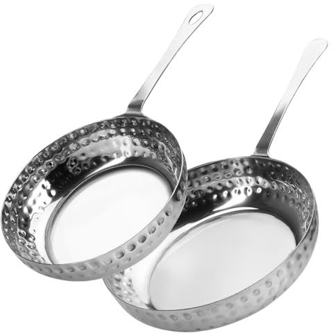 com-four® 2x mini poêles en acier inoxydable pour le service - petites poêles Ø 11,5 cm + 14 cm - idéales pour les tapas, les apéritifs, les buffets et les plats au four (2 pièces)
