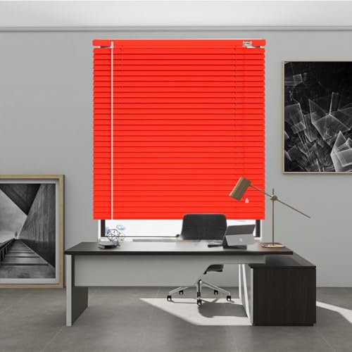 Persianas Venecianas Aluminio Estores para Ventanas de Baño 25 35 45 80 100 120 135 155 Cm Persianas de Privacidad Cortinas Venecianas Sin Taladrar(Rojo)